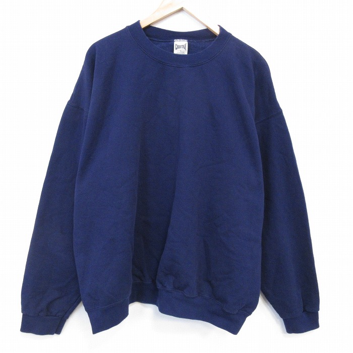 XL★古着 長袖 スウェット メンズ 90年代 90s 無地 大きいサイズ クルーネック USA製 紺 26feb27