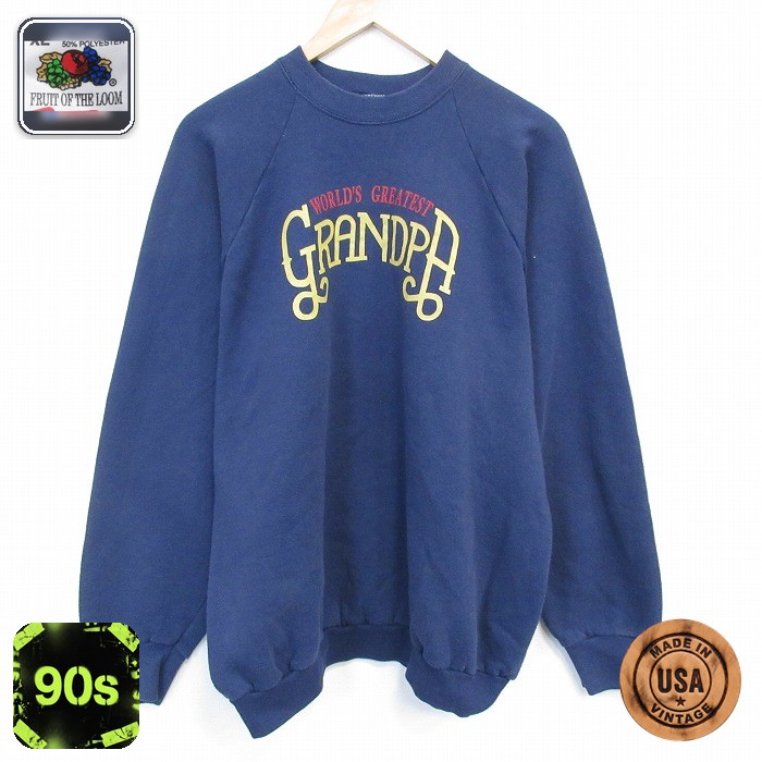 フルーツオブザルーム 90s 長袖スウェット グランパ ネイビー L | 古着