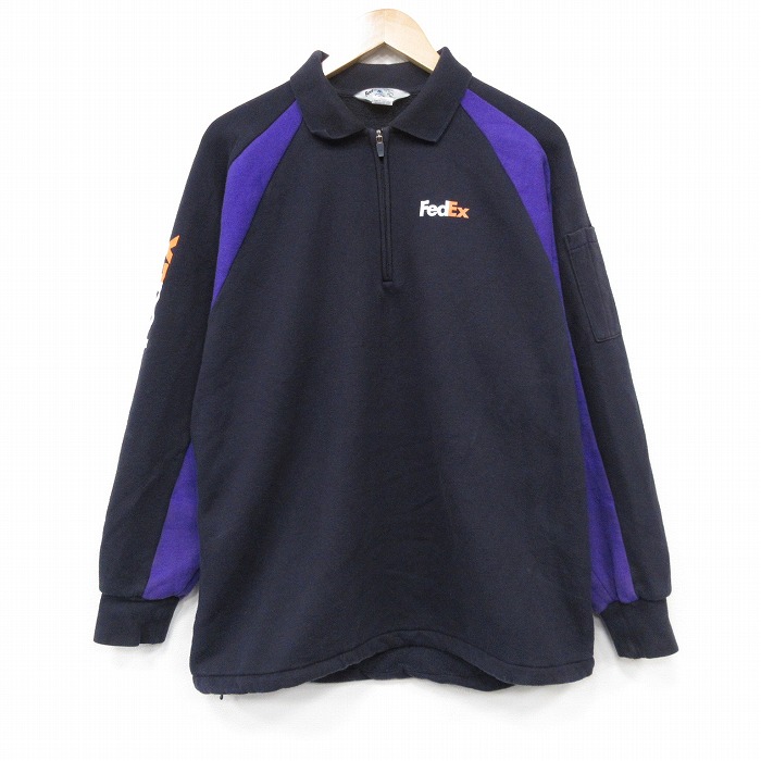 FedEX 長袖ハーフジップスウェット ツートンカラー ブラック XL | 古着
