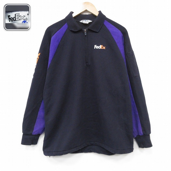 【50%OFF】FedEX 長袖ハーフジップスウェット ツートンカラー ブラック XL | 古着