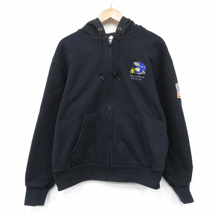 L★古着 キャンバー 長袖 フルジップ スウェット パーカー メンズ 90年代 90s 溶接 USA製 黒 内側サーマル 26feb28