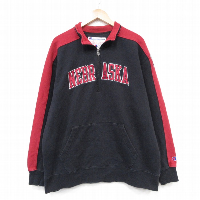 チャンピオン 00s ハーフジップスウェット ネブラスカ ブラック XL | 古着