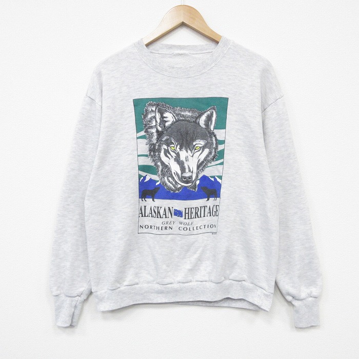 90s 長袖スウェット オオカミ グレー M | 古着