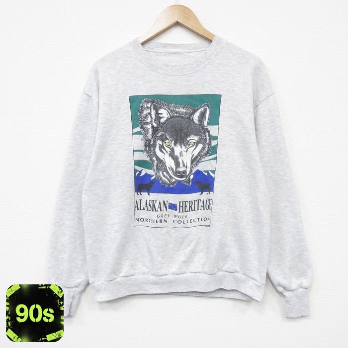 90s 長袖スウェット オオカミ グレー M | 古着