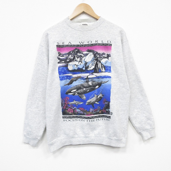 90s 長袖スウェット シャチ グレー M | 古着