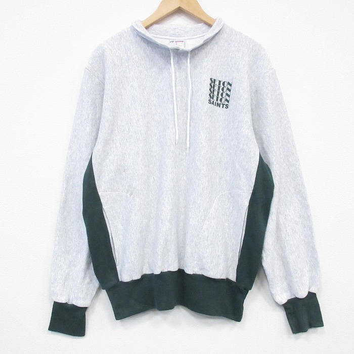 XL★古着 長袖 スウェット メンズ 90年代 90s リバースタイプ 大きいサイズ ツートンカラー モックネック ハイネック USA製 グレー 霜降り 26jun18