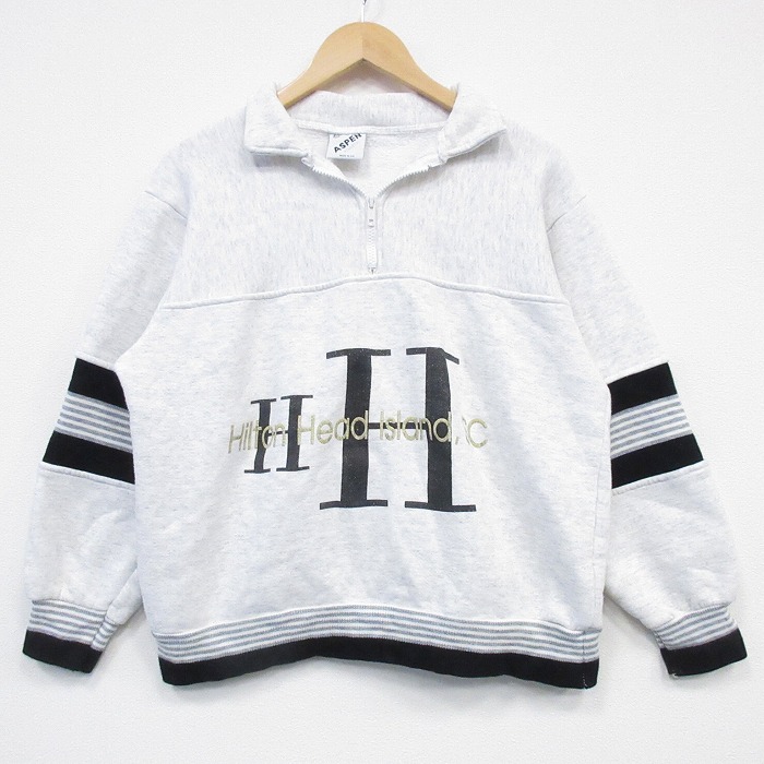 長袖ハーフジップスウェット 霜降り グレー L | 古着