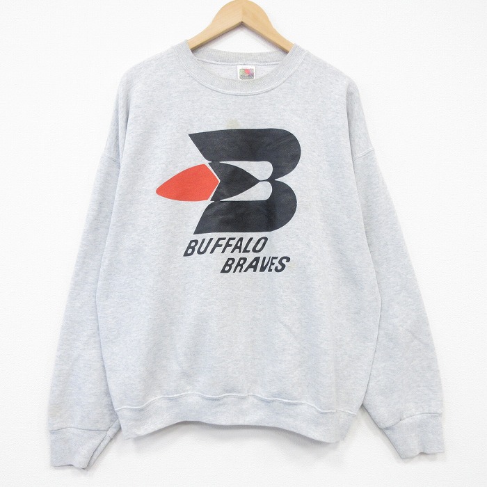 XL★古着 フルーツオブザルーム 長袖 スウェット メンズ 00年代 00s バッファローブレーブス 大きいサイズ クルーネック グレー 霜降り 26jun18
