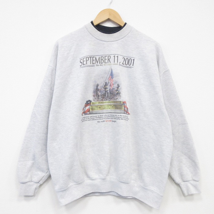 XL★古着 リー Lee 長袖 スウェット メンズ 00年代 00s 星条旗 クルーネック グレー 霜降り 26jun18