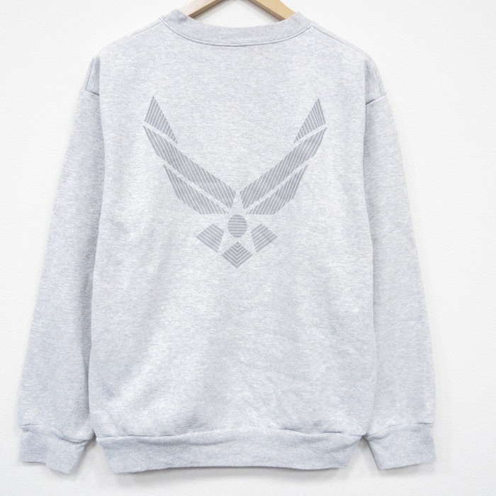 M★古着 長袖 スウェット メンズ ミリタリー USエアフォース リフレクタークルーネック USA製 薄グレー 霜降り 26mar03