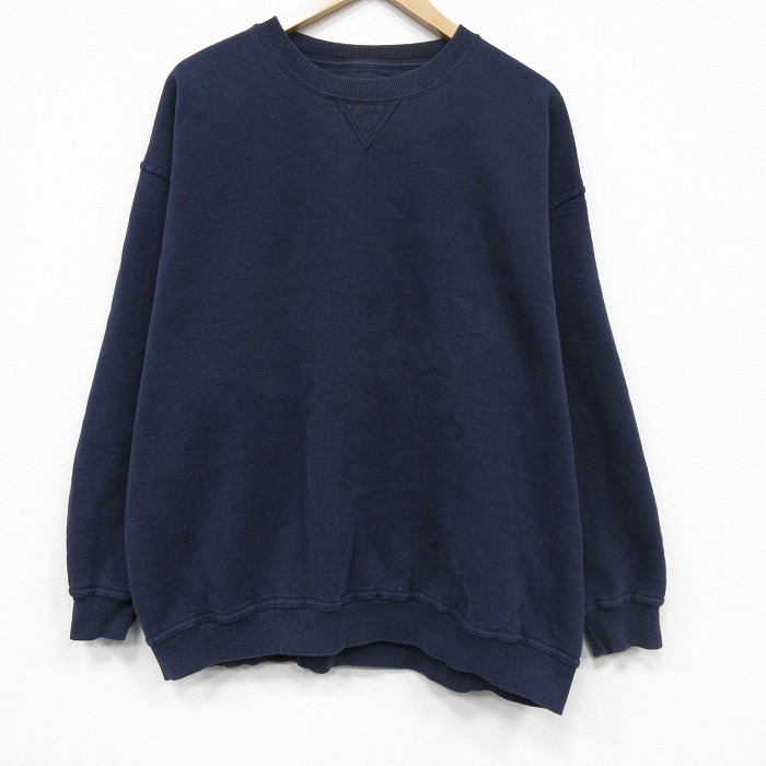 XL★古着 ラッセル 長袖 スウェット メンズ 無地 大きいサイズ クルーネック 薄紺【spe】 26mar03