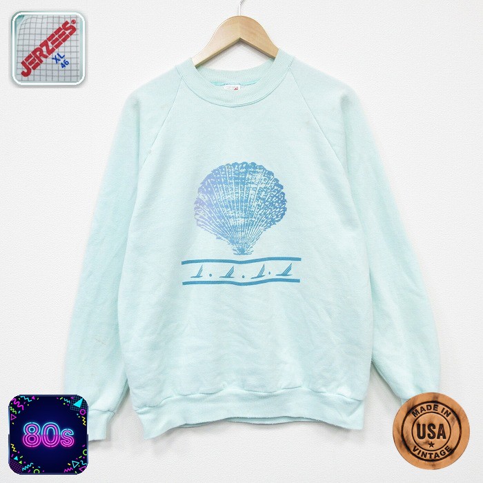 ジャージーズ 80s ラグランスウェット 貝 ライトグリーン L | 古着