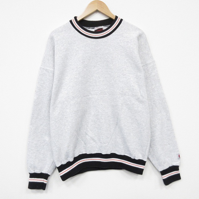 XL★古着 長袖 スウェット メンズ 90年代 90s 無地 クルーネック USA製 薄グレー 霜降り 26mar05