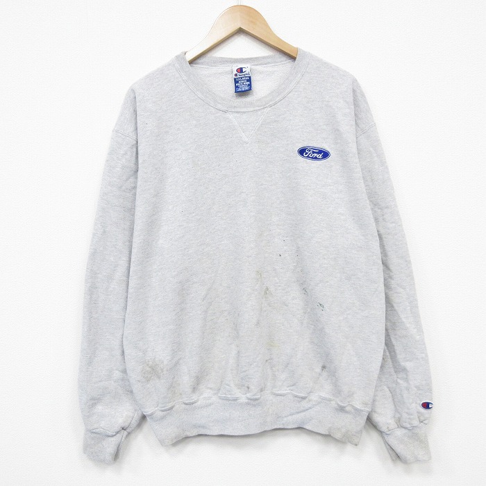 XL★古着 チャンピオン champion 長袖 スウェット メンズ 90年代 90s フォード 大きいサイズ クルーネック 薄グレー 霜降り 26mar05