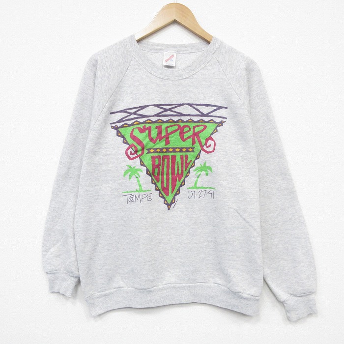 L★古着 ジャージーズ 長袖 スウェット メンズ 90年代 90s NFL ラグラン クルーネック USA製 薄グレー 霜降り アメフト スーパーボウル 26mar05