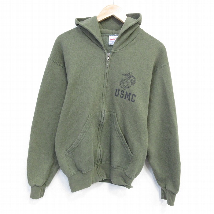 M★古着 長袖 フルジップ スウェット パーカー メンズ 00年代 00s ミリタリー USMC 薄緑【spe】 26mar02