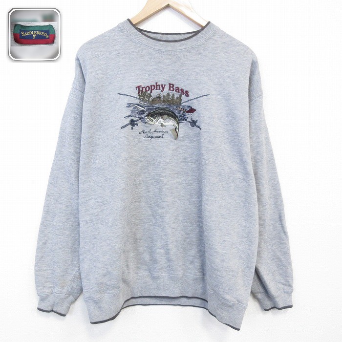 【50%OFF】ブラックバス 長袖スウェット 刺繍 グレー XL | 古着