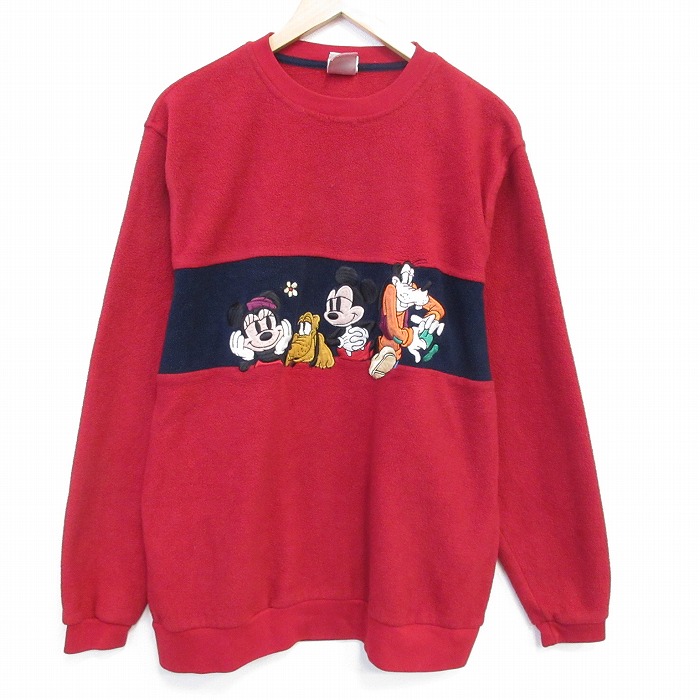 ディズニー 00s 長袖フリース ミッキー刺繍 レッド L | 古着