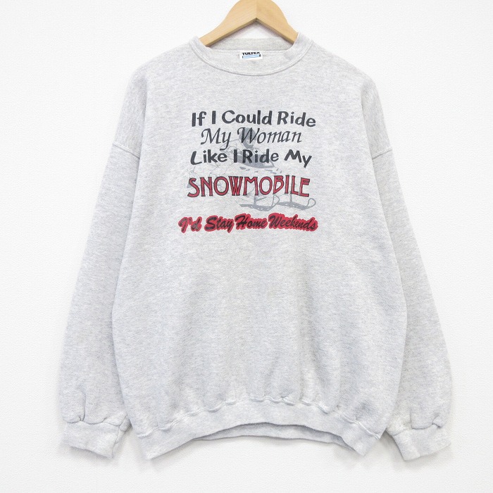 XL★古着 TULTEX 長袖 スウェット メンズ  90年代 90s スノーモービル ルーネック 薄グレー 霜降り 26mar04