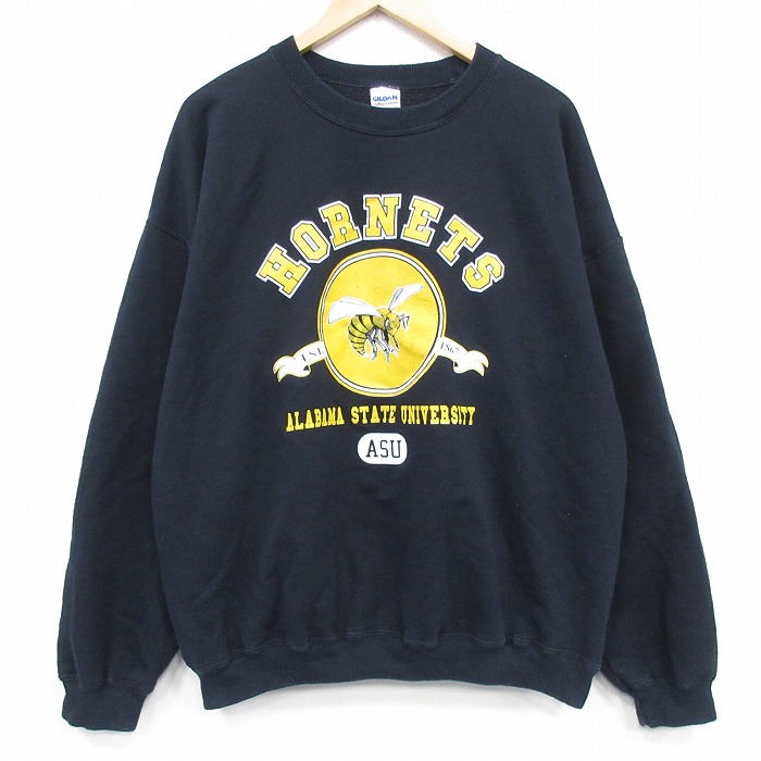 XL★古着 長袖 スウェット メンズ 00年代 00s ホーネッツ 大きいサイズ クルーネック 黒 26mar04