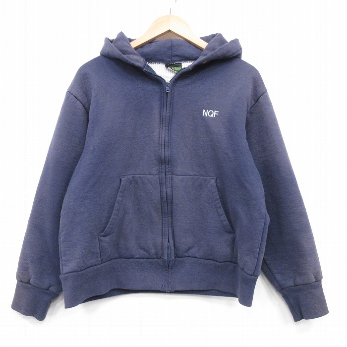 L★古着 キャンバー 長袖 フルジップ スウェット パーカー メンズ 90年代 90s NQF USA製 紺【spe】 26mar04