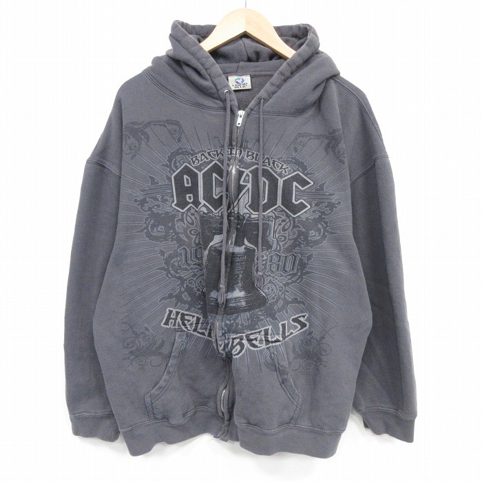 XL★古着 リキッドブルー 長袖 ロック バンド フルジップ スウェット パーカー メンズ AC/DC 大きいサイズ 濃グレー【spe】 26mar02