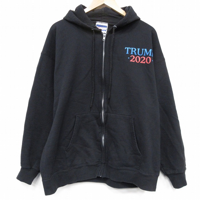 XL★古着 ヘインズ 長袖 フルジップ スウェット パーカー メンズ トランプ 大きいサイズ 黒 26mar03