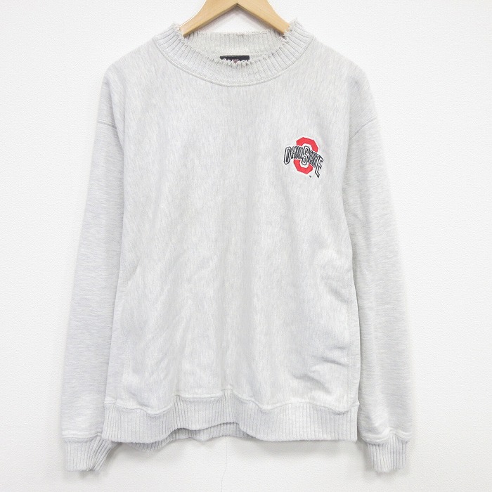 XL★古着 長袖 スウェット メンズ 90年代 90s オハイオ クルーネック 薄グレー 霜降り 26mar09