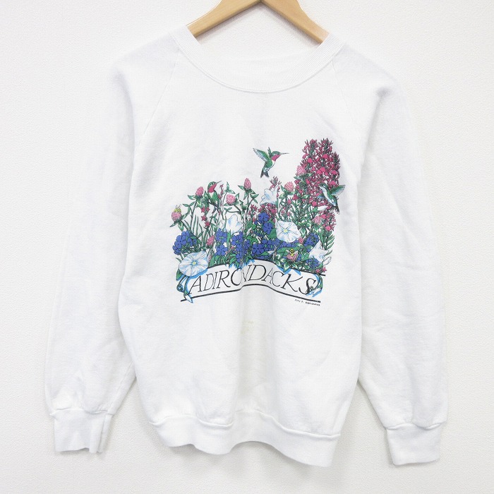 フルーツオブザルーム 90s 長袖スウェット 花 ホワイト M | 古着