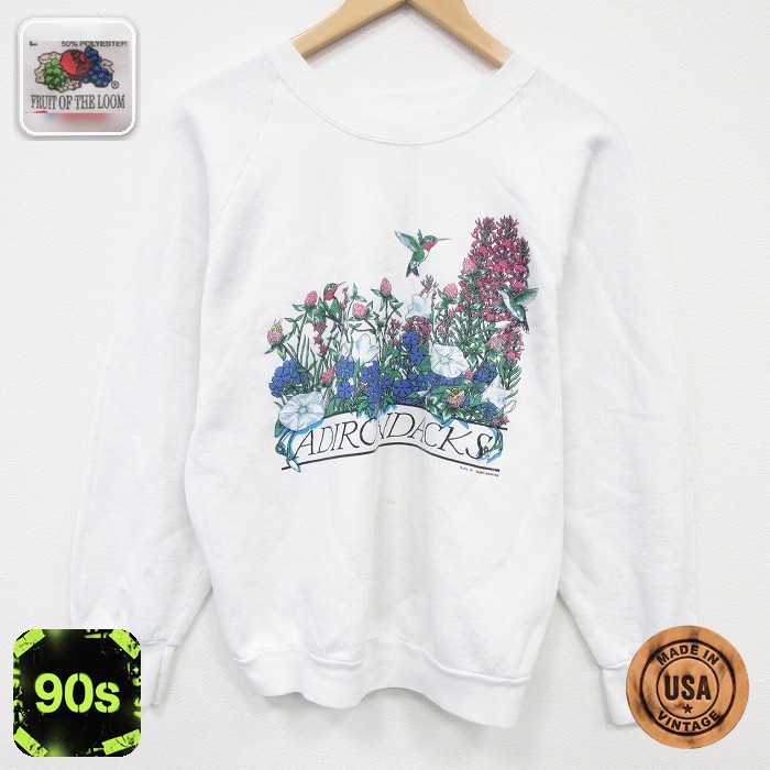 フルーツオブザルーム 90s 長袖スウェット 花 ホワイト M | 古着