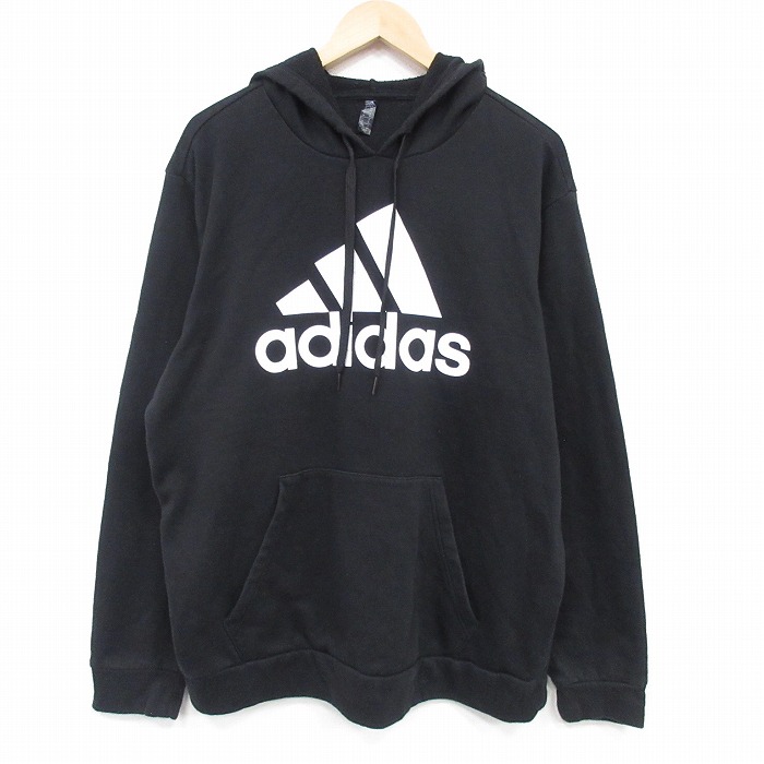 【50%OFF】アディダス 長袖スウェットパーカー ビッグロゴ ブラック XL | 古着
