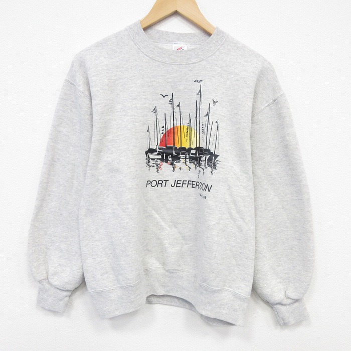 M★古着 ジャージーズ 長袖 スウェット メンズ 90年代 90s ヨット クルーネック USA製 薄グレー 霜降り 26mar09
