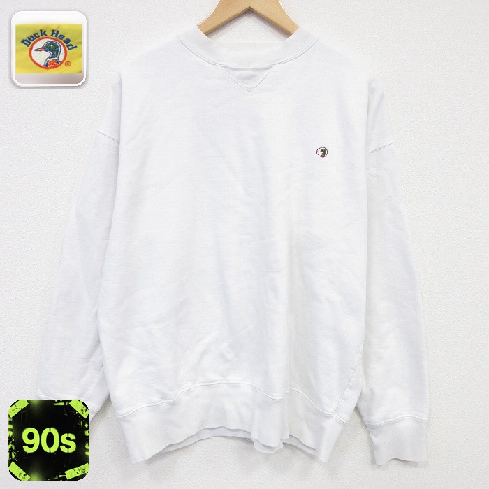 【50%OFF】ダックヘッド 90s 長袖スウェット ワンポイントロゴ ホワイト XL | 古着