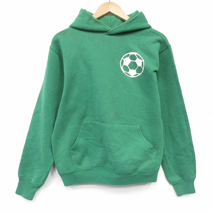 M★古着 ラッセル 長袖 スウェット パーカー メンズ 80年代 80s サッカーボール USA製 薄緑 26mar10