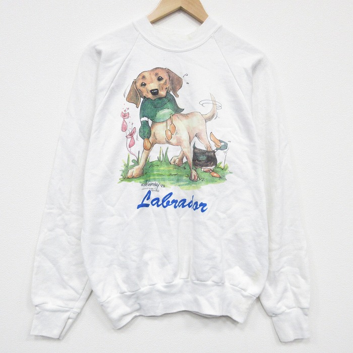 オニータ 90s ラグラン長袖スウェット 犬 ホワイト L | 古着