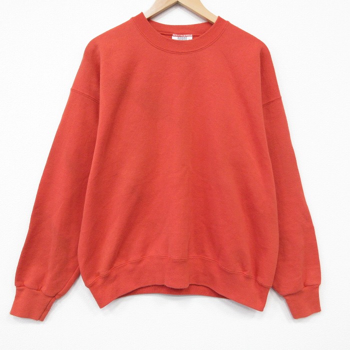 XL★古着 リー Lee 長袖 スウェット メンズ 90年代 90s 無地 クルーネック USA製 オレンジ 26mar10