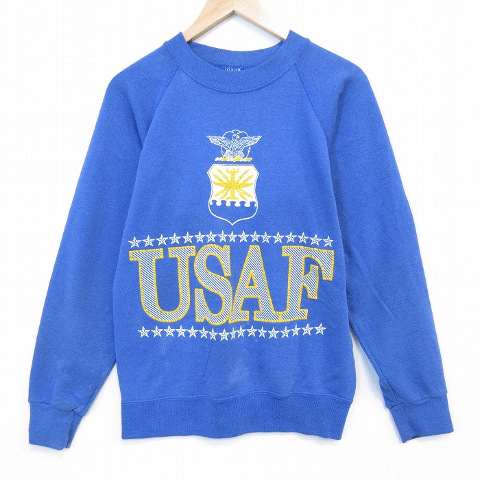 S★古着 長袖 スウェット メンズ 90年代 90s ミリタリー USAF クルーネック USA製 薄紺 26mar07