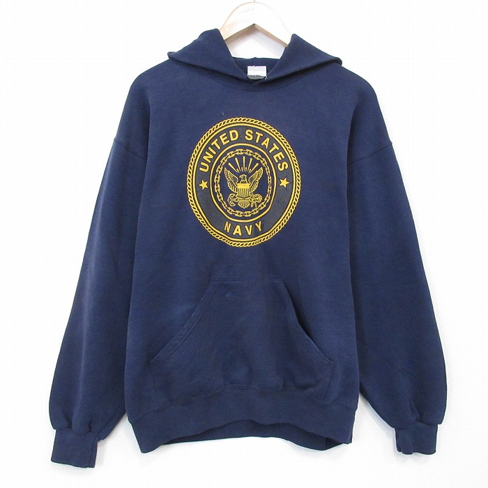 USネイビー 90s ミリタリースウェットパーカー リフレクター ネイビー L | 古着