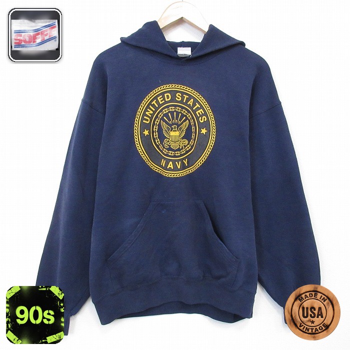 USネイビー 90s ミリタリースウェットパーカー リフレクター ネイビー L | 古着