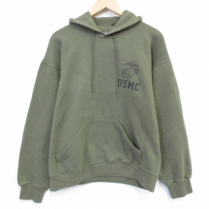 L★古着 長袖 スウェット パーカー メンズ 90年代 90s ミリタリー USMC クルーネック USA製 薄緑 26mar07