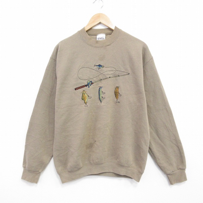 ルアー 90s 長袖スウェット 刺繍 ベージュ M | 古着