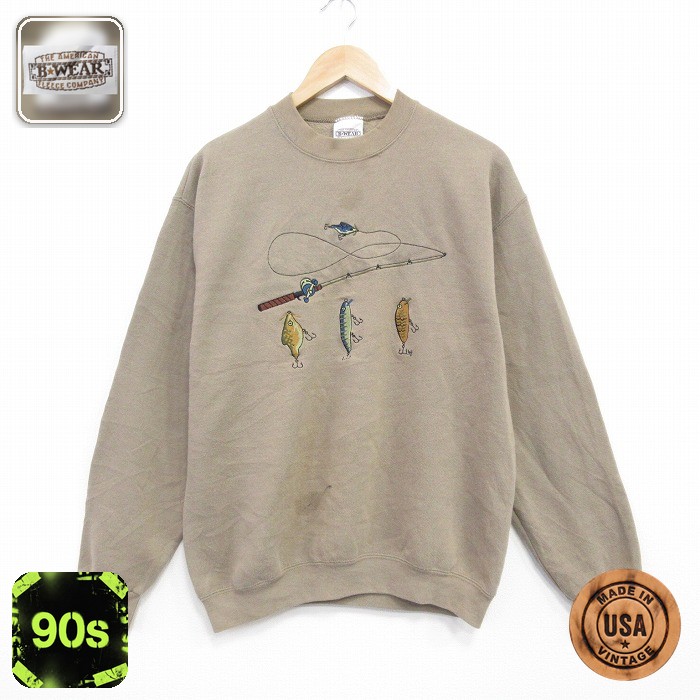 ルアー 90s 長袖スウェット 刺繍 ベージュ M | 古着