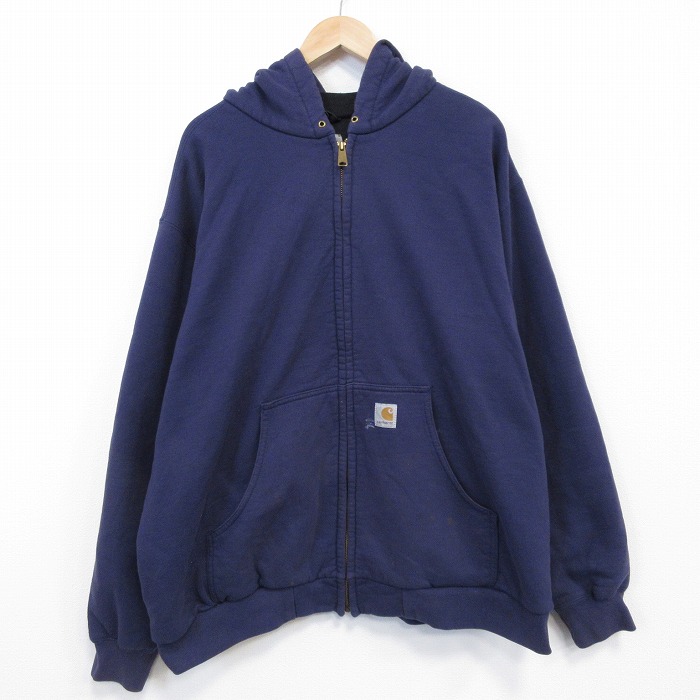 XL★古着 カーハート 長袖 フルジップ スウェット パーカー メンズ 大きいサイズ 紺 内側メッシュ【spe】 26mar13