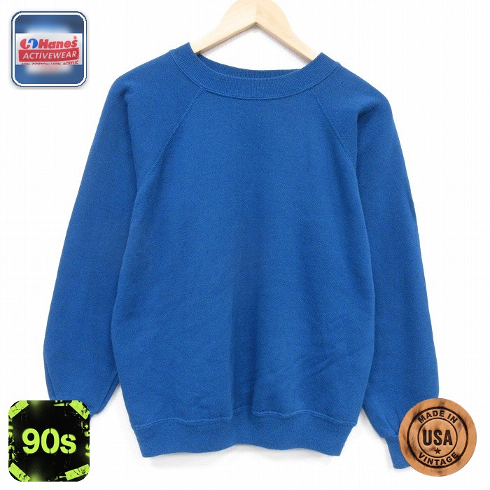 ヘインズ 90s 長袖スウェット ラグラン ブルー M | 古着