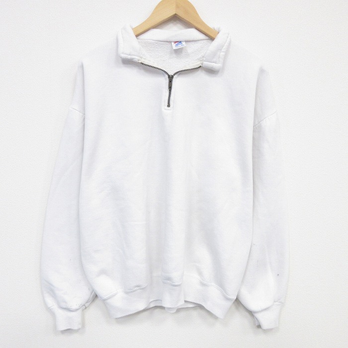 XL★古着 ジャージーズ 長袖 ハーフジップ スウェット メンズ 90年代 90s 無地 襟付き USA製 白 26mar12
