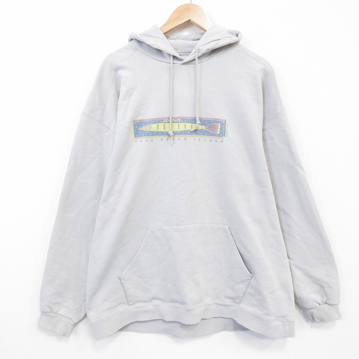 ラッセル 90s 長袖スウェットパーカー 魚 ベージュ XL | 古着