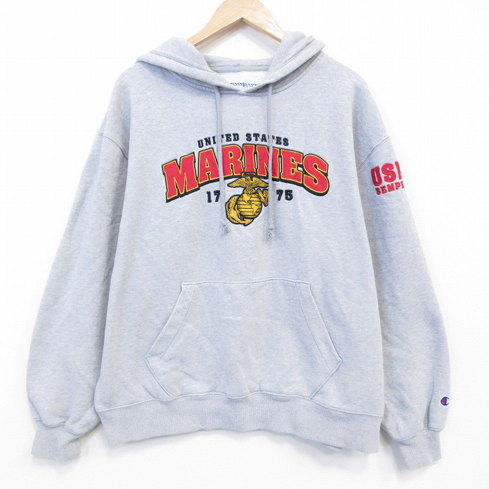 XL★古着 チャンピオン champion 長袖 スウェット パーカー メンズ 00年代 00s ミリタリー USマリーンズ 大きいサイズ グレー 霜降り 26mar17