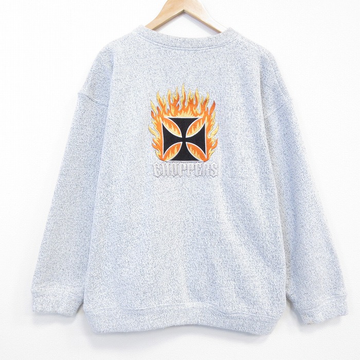 XL★古着 長袖 スウェット メンズ 90年代 90s アイアンクロス 大きいサイズ クルーネック USA製 薄グレー 霜降り【spe】 26mar17