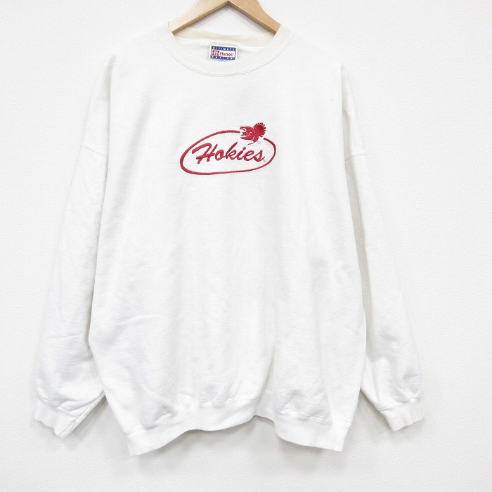 XL★古着 ヘインズ スウェット ベスト メンズ 00年代 00s Hokies 大きいサイズ クルーネック 白 26mar18