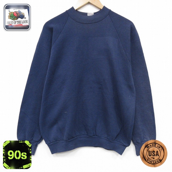 フルーツオブザルーム 90s 長袖スウェット ラグラン ネイビー L | 古着